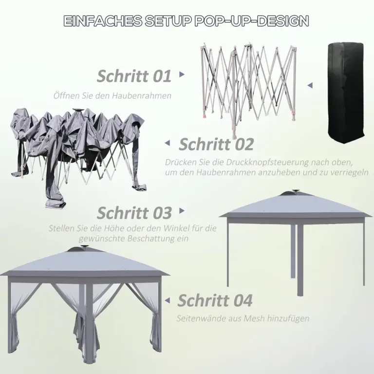 Hopfällbar Paviljong Gazebo Grå av Oxford Tyg 3,3 x 3,3 m