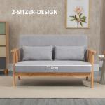 Soffa Loveseat 2-Sits Grå av Tyg med Sammetslook och Trä för Vardagsrum Klädd Soffa med Armstöd och Kuddar upp till 200 kg 130 x 75 x 78 cm
