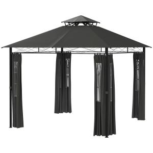 Gazebo Trädgårdstält Mörkgrå av Metall och Tyg för Trädgårdsfester 3x3m Tält med Sidovägg och Dubbeltak Väderbeständigt