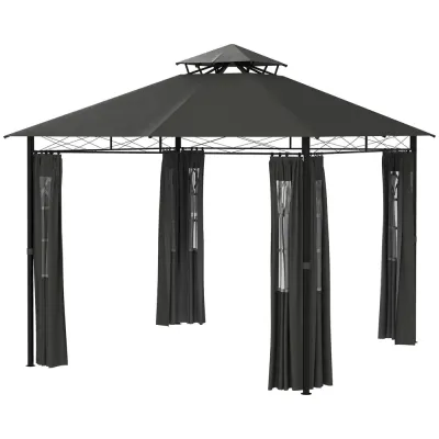 Gazebo Trädgårdstält Mörkgrå av Metall och Tyg för 3x3m