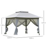 Hopfällbar Pop-up Paviljong, Portabelt Partytält med Myggnät och Väska, Enkel Montering för Trädgårdsfest, Grå, 3,64 x 3,64 x 2,94 m