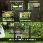 Campingbord Picknickbord Metall av Metall och MDF för Camping och Picknick Hopfällbart Köksbord med 2 Hyllor och 4 Sidobord