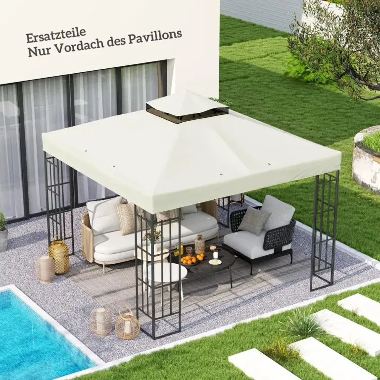 Ersättningstak för Paviljong Dubbeltak Ljusgrå 3 x 3 m