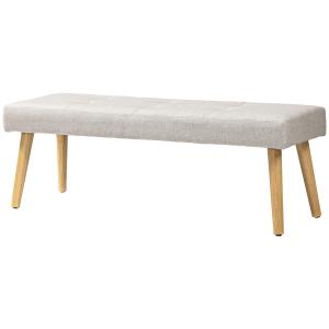 Bänk Sängbänk Kräm av Linnelook och Trä för Sovrum och Hall Stoppad Bänk med Knappsömmar 120 x 41 x 43 cm