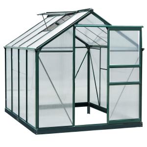 Växthus med Aluminiumram, Rymligt Drivhus med Takfönster och Skjutdörr, Robust Konstruktion för Odling, Transparent, 190 x 252 x 201 cm
