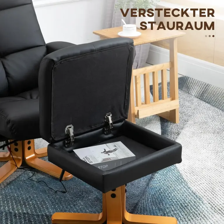 Massagestol med Fotpall och Värme Svart Konstläder