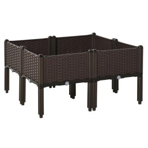 Upphöjd Odlingslåda i Konstrotting 4-Pack, Modulär Planteringsbänk med Dränering, Flexibel Odling för Balkong, Brun, 40 x 40 x 44 cm