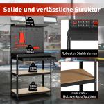Arbetsbänk Verkstad Svart Metall och MDF för Garage Verktygsbänk med Verktygstavla Låda och Hyllor Robust 80x41x155 cm