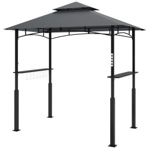 Grillpaviljong Trädgårdspaviljong med LED Grå av Metall för Fest och Grill Vattentät BBQ Paviljong med Dubbeltak 243 x 148 x 248 cm
