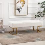 Elegant Sittbänk med Förvaring, Stoppad Bänk i Konstläder med Guldiga Ben, Lyxig Inredningsdetalj för Sovrum och Hall, Vit/Guld, 120 x 43 x 42 cm