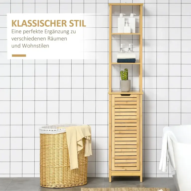Högskåp i Bambu med Öppen Hylla Smalt 34 x 30 x 173 cm