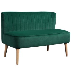Soffa 2-sits Mörkgrön Tyg och Trä för Vardagsrum Retro Soffa med Träben och Mjuk Stoppning Kompakt 117x57x77 cm