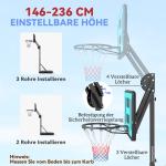 Basketkorg Höjdjusterbar 146-236 cm, Rullbart Basketstativ i Stål och Plast, Svart