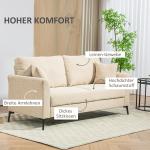 Soffa Loveseat Beige av Tyg med Linnelook och Metall för Vardagsrum 2-Sits Stoppad Soffa 179 x 80 x 89 cm