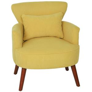 Fåtölj med Ländkudde Gul Tyg och Gummiträ för Vardagsrum och Sovrum Modern Accentstol med Träben Bekväm Sittplats med Stilren Design Lättmonterad