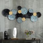 Väggdekoration i Metall 3D, Modernt Konstverk med Guldiga Detaljer, Elegant Väggprydnad för Vardagsrum, Guld/Svart/Blå, 121 x 53 cm