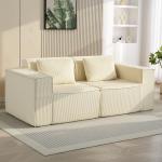 Soffa 3 sits Beige Manchester och Trä för Vardagsrum Bekväm Soffa med Breda Armstöd och 2 Kuddar Modern Design Mjuk Stoppning
