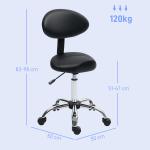 Höjdjusterbar Rullpall med Ryggstöd, 360° Vridbar Arbetspall för Kontor och Salong, 83-98 cm