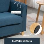 Soffa Loveseat Blå av Tyg med Linnelook och Trä för Vardagsrum 2-Sits Stoppad Soffa i Modern Stil Bekväm Sittplats