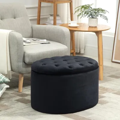 Oval Sittbänk med Förvaring i Sammet Svart