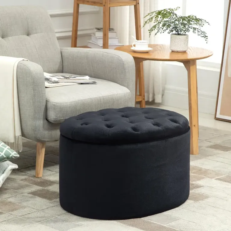 Oval Sittbänk med Förvaring i Sammet Svart