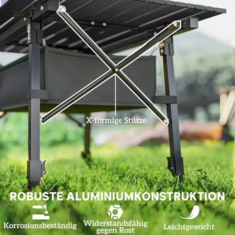 Campingbord Fällbord med Förvaringskorg Svart av Aluminium