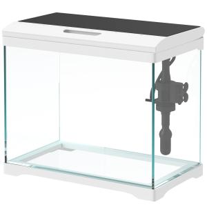 Akvarium Fisktank med Filtersystem Vit av Glas för Tropiska Fiskar Kompakt Akvarium med LED Belysning 17 L