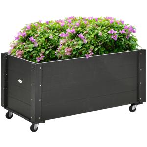 Upphöjd Odlingslåda på Hjul, Flyttbar Planteringsbänk i Trä, Ergonomisk Odling för Örter och Blommor, Svart, 89 x 48 x 47 cm