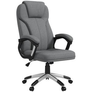 Kontorsstol Datorstol Grå av Linnelook och Metall för Bekvämt Arbete Ergonomisk med Vippfunktion och Nackstöd 66 x 75 x 110-120 cm