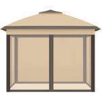 Lusthus Paviljong Pop-Up Partytält Beige av Polyester och Metall för Trädgård och Camping Vintertätt Tält med Dubbeltak 3,3 x 3,3 m