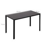 Matbord Köksbord Svart av Härdat Glas och Metall för 4 Personer Modernt Matbordsset med LED Belysning 120 x 60 x 75 cm