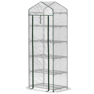 Växthus Tomathus Folieväxthus med Rulldörr Vit av Stål och Plast för Balkong och Trädgård Vintersäkert Växthus 69 x 49 x 193 cm
