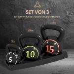 Kettlebell-set, 3 Kettlebells (2,2 kg / 4,5 kg / 6,8 kg), Plastöverdrag, Svart