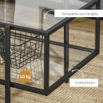 Soffbord i Glas med 3 Hyllplan, Modernt Sidobord med Svart Stålram, Elegant Förvaring för Vardagsrum, Svart, 100 x 55 x 45,5 cm