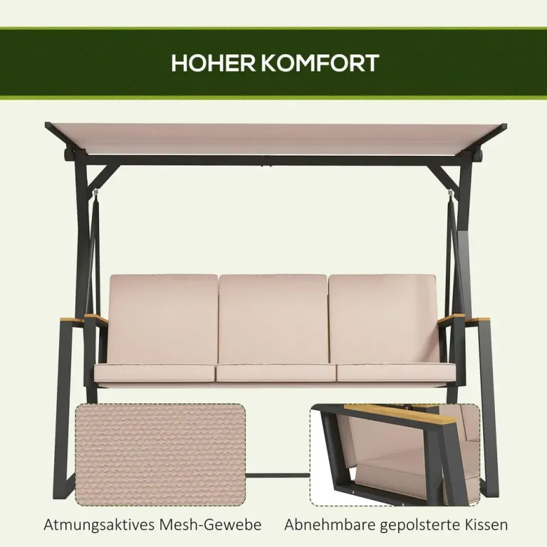 Trädgårdsgunga Gungbänk Khaki av Metall 205 x 130 x 175 cm