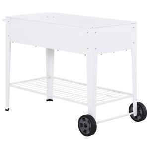Upphöjd Bädd Mobil Växtvagn med Förvaringsutrymme 2 Hjul Metall Vit 112 X 59 X 80 Cm