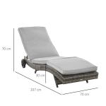 Solsäng i Konstrotting med Dyna, Ergonomisk Solstol i S-Form, Justerbar Rygg för Avkoppling, Grå, 207 x 70 x 70 cm