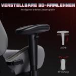 Ergonomisk Gaming Kontorsstol med 3D-armstöd, Justerbar med Svankstöd, Grå