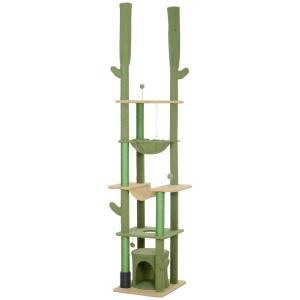 Skrapstolpe Kattträd Grön av Sisal och Plysch för Katter Takhög Klösmöbel med Kattgrotta och Korg 225-255 cm