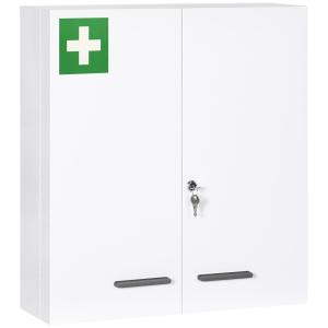 Medicinskåp med 6 Invändiga Fack, Låsbart, 2 Dörrar, Stål, Vit, 55 x 18 x 60 cm