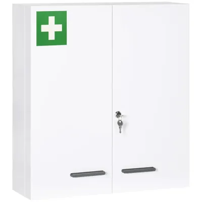 Medicinskåp 6 Invändiga Fack Låsbart 55 x 18 x 60 cm, Vit