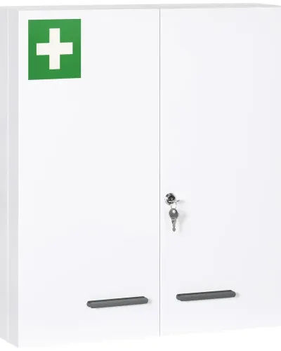 Medicinskåp 6 Invändiga Fack Låsbart 55 x 18 x 60 cm, Vit