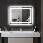 Badrumsspegel Väggspegel LED Silver av Glas för Badrum 80 x 60 cm med Belysning 3 Ljusfärger Touch Omkopplare IP44