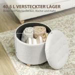 Ottoman/Pall med Lock och Förvaringsutrymme, Rund, Träben, Vit