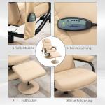 Elektrisk Massagestol med Pall, Bekväm TV-Fåtölj med Liggfunktion och Värme, Mjukt Konstläder för Avkoppling, Krämvit, 77 x 84 x 95 cm