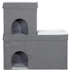 Katthus Kattgrotta Grå av Trä för Katter upp till 5 kg 3 Våningar Hus med Kattsäng och Dyna 74 x 37,5 x 78,5 cm
