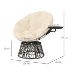 Papasan Stol i Rotting, 360° Roterbar Flätad Stol med Kudde, Rund, Beige, Ø90 cm