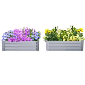 Blomlåda, Set med 2, Öppen Botten, Stålram, Grå, 100 x 100 x 30 cm (per st)