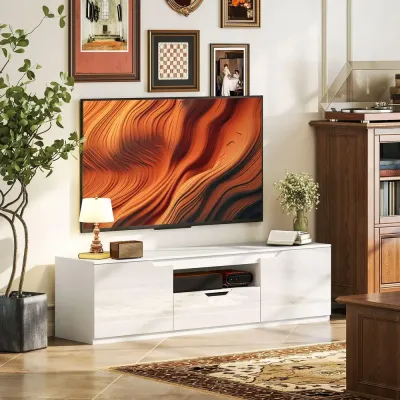 TV-Bänk TV-Skåp Lowboard 2 Dörrar Vit av Trä 160 cm
