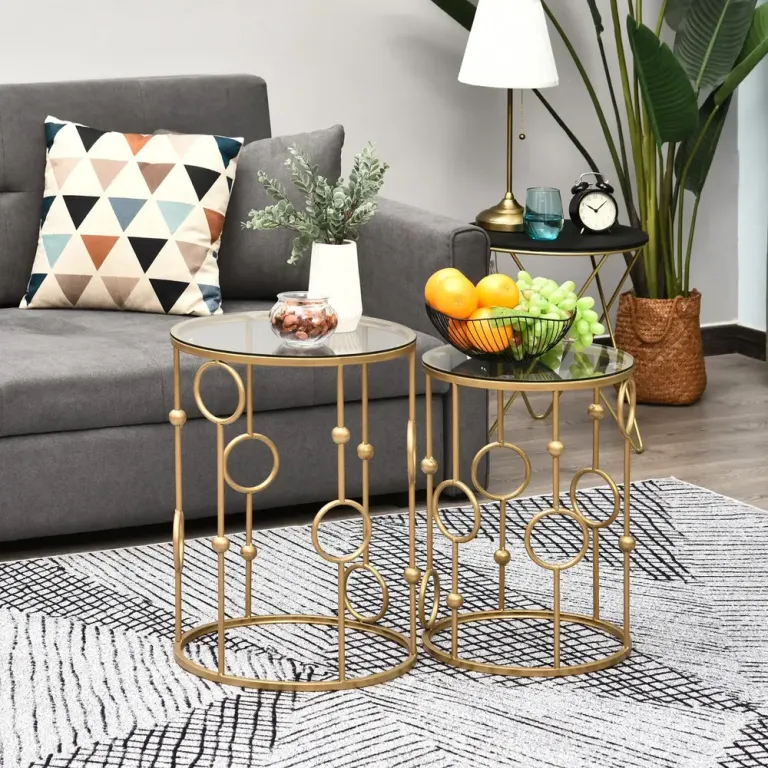 Soffbordset 2 Runda Bord Sidobord med Glasskiva 57 cm
